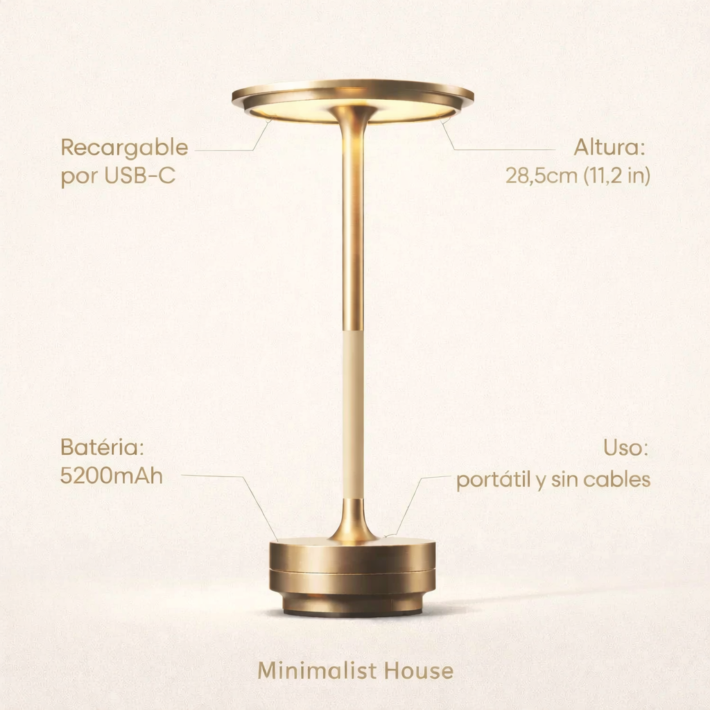 Lâmpada Midnight da Minimalist House Shop com luz ajustável, design moderno e iluminação suave, vista frontal da luminária.