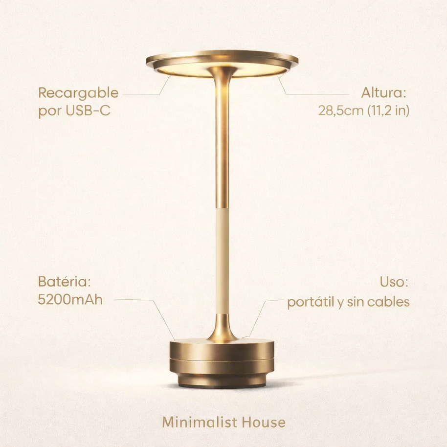 Lâmpada Midnight da Minimalist House Shop com luz ajustável, design moderno e iluminação suave, vista frontal da luminária.