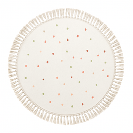 Tapete infantil circular Kids Dreams com estampa de lunares, ideal para quarto de bebê, da marca Minimalist House Shop.