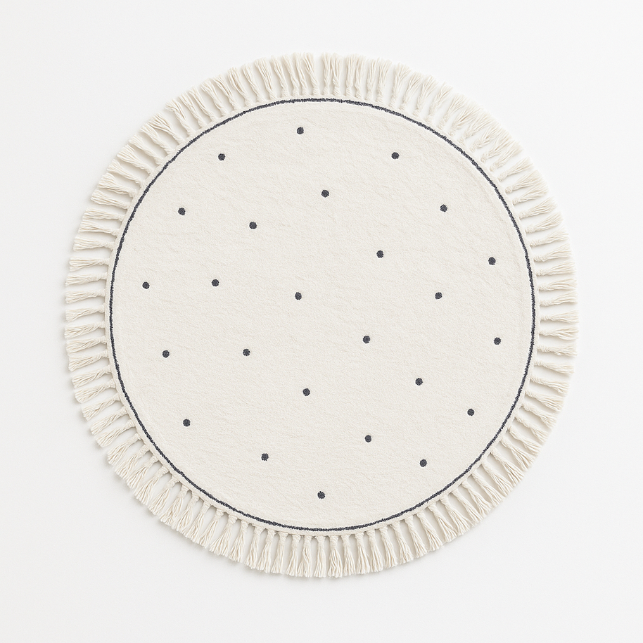 Tapete infantil circular Kids Dreams com estampa de lunares, decorativo e macio para quartos de criança.