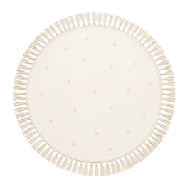 Tapete infantil circular Kids Dreams com estampa de lunares, feito pela Minimalist House Shop, ideal para quartos de crianças.