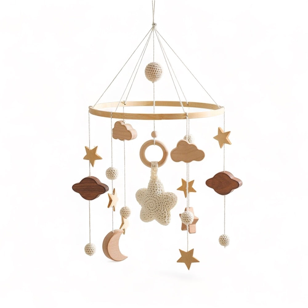 Móvil para Cuna – Cielo en Algodón y Madera - Minimalist House Shop