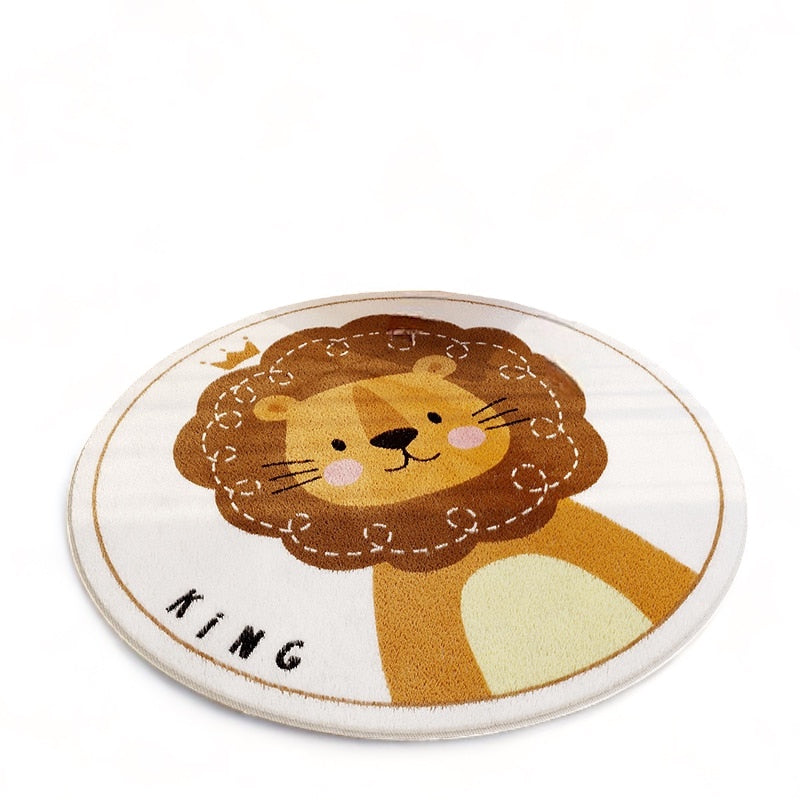 Alfombra redonda para quarto infantil com desenhos de animais, da marca Minimalist House Shop, ideal para decoração infantil.