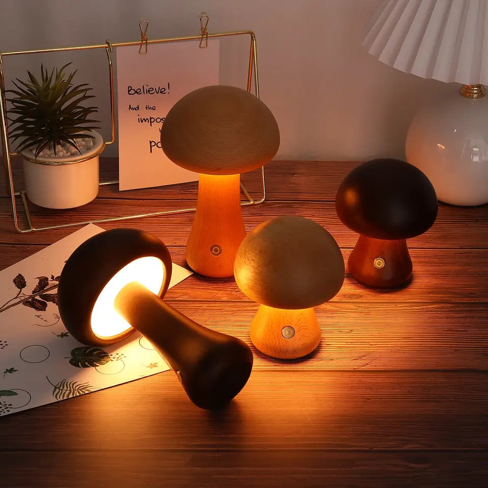 Luminaria de Mesa Cogumelo de Madera - Minimalist House Shop