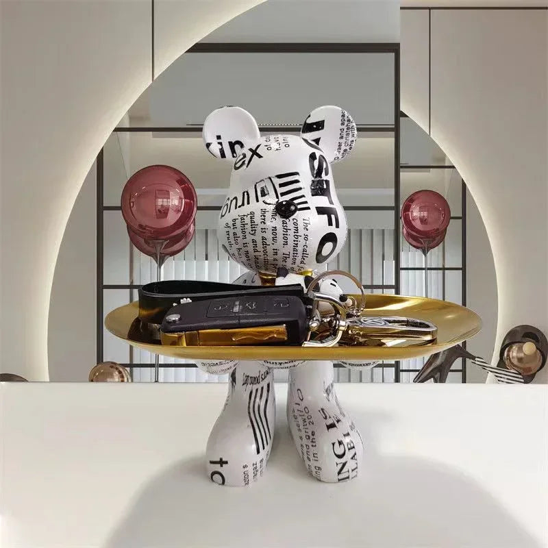 Estatueta decorativa Bear Graffiti BearBri, estilo minimalista, peça de decoração com urso em acabamento moderno, da Minimalist House Shop