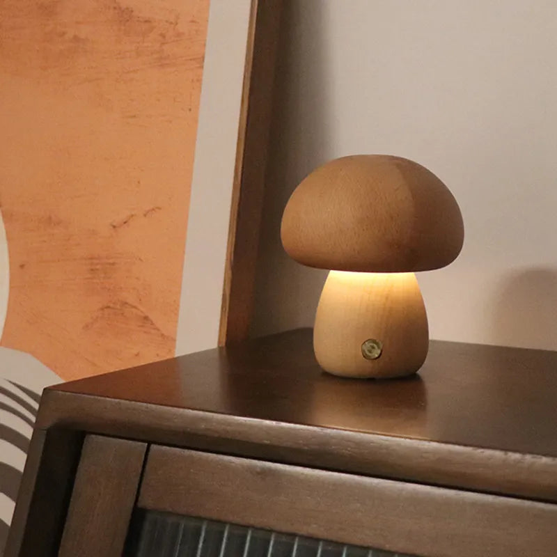Luminaria de Mesa Cogumelo de Madera - Minimalist House Shop