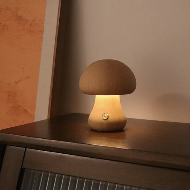 Luminaria de Mesa Cogumelo de Madera - Minimalist House Shop