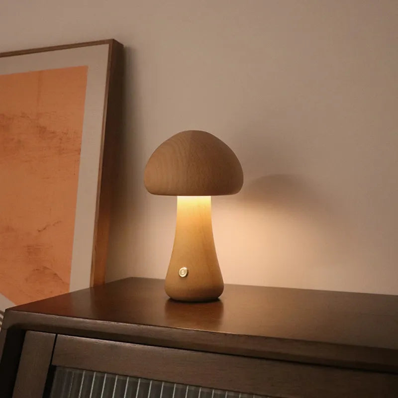 Luminaria de Mesa Cogumelo de Madera - Minimalist House Shop