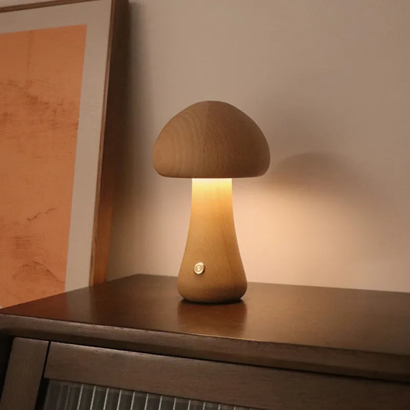 Luminaria de Mesa Cogumelo de Madera - Minimalist House Shop