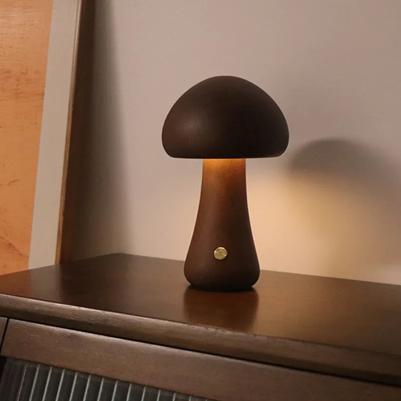 Luminaria de Mesa Cogumelo de Madera - Minimalist House Shop