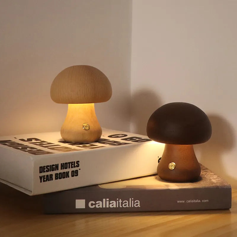 Luminaria de Mesa Cogumelo de Madera - Minimalist House Shop