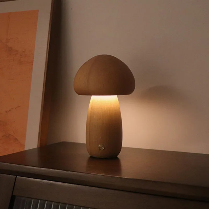 Luminaria de Mesa Cogumelo de Madera - Minimalist House Shop