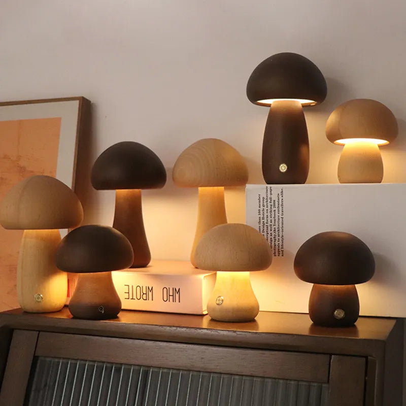 Luminaria de Mesa Cogumelo de Madera - Minimalist House Shop