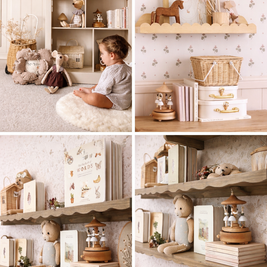 Caixa de música vintage de madeira com tema de aniversário, produto da Minimalist House Shop, decorativa e artesanal.