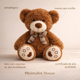 Osito de pelúcia cinza da Minimalist House Shop, macio e fofo, ideal para decoração ou presentear.