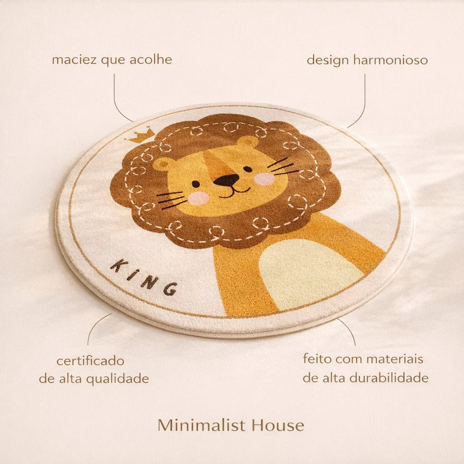 Alfombra redonda para quarto infantil com desenho de animais, da marca Minimalist House Shop, ideal para decoração infantil.