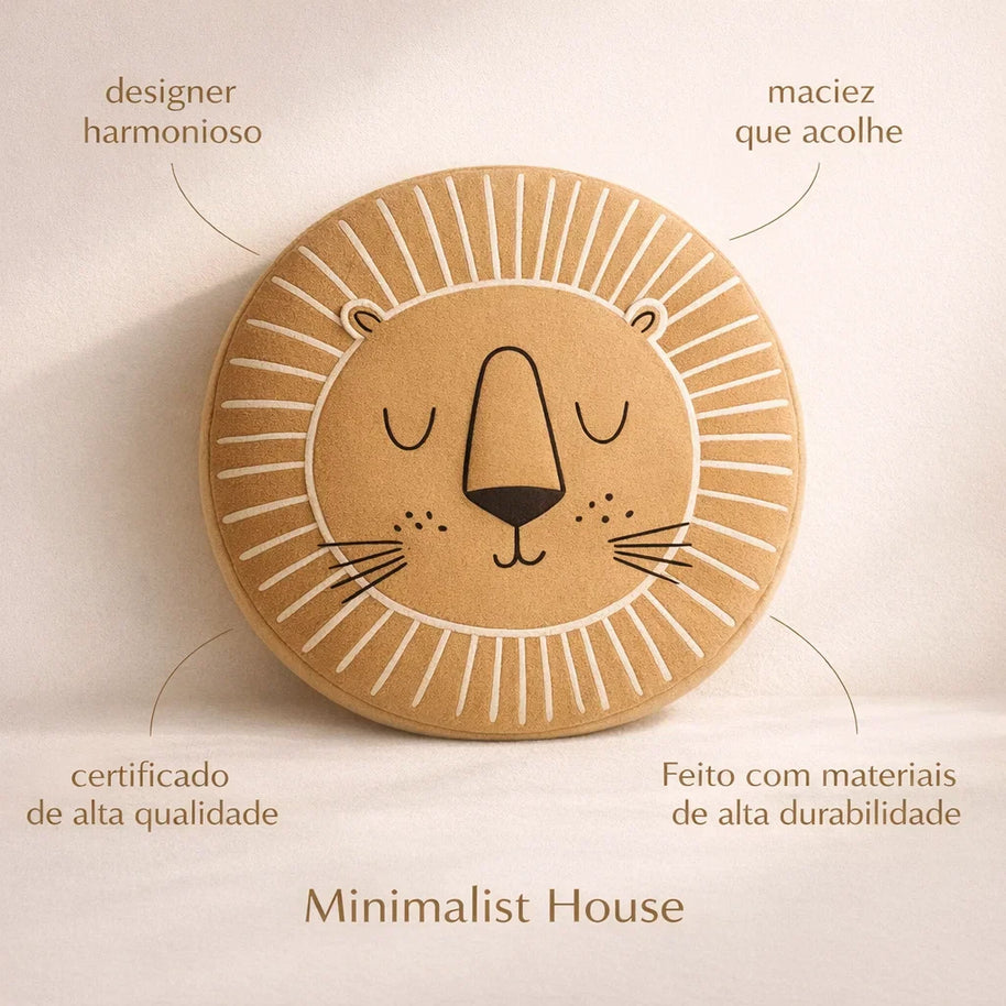 Tapete infantil com estampa de leão, decorativo e macio, da marca Minimalist House Shop, ideal para quartos de crianças.